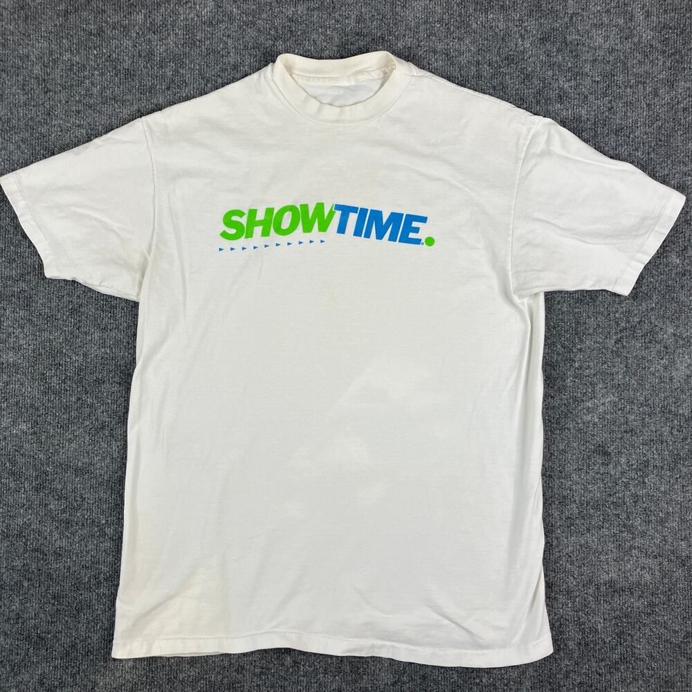 Showtime T-Shirt Men's Medium White‎ Graphic Logo Short Sleeve Casual